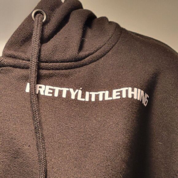 Pretty Little Thing Crop Zip Up Hoodie Black w/ White Logo - Size : Girls 14 - Picture 3 of 8